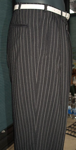 High Waisted Trousers - Black 40Ts Double Pinstripe