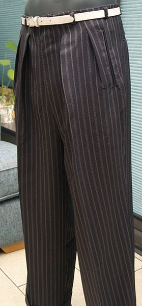 High Waisted Trousers - Black 40Ts Double Pinstripe