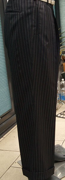 High Waisted Trousers - Black 40Ts Double Pinstripe