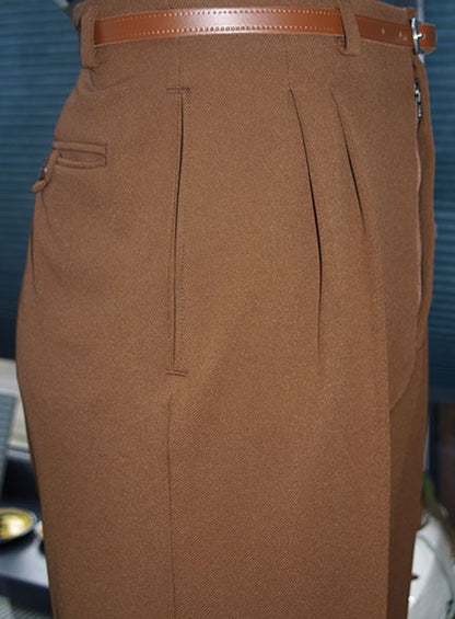 High Waisted Trousers - Brown Twill