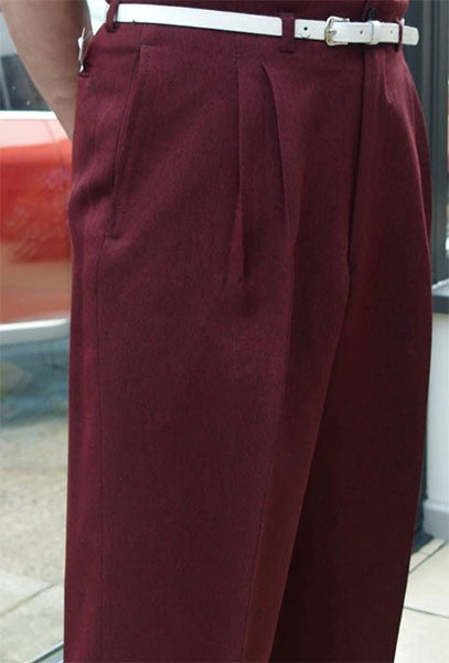 High Waisted Trousers - Burgundy Herringbone