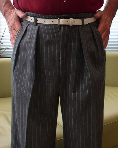 High Waisted Trousers - Grey Pinstripe 40Ts