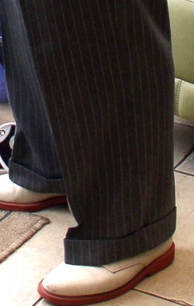 High Waisted Trousers - Grey Pinstripe 40Ts