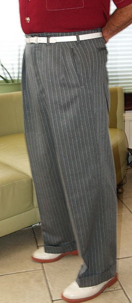 High Waisted Trousers - Grey Pinstripe 40Ts