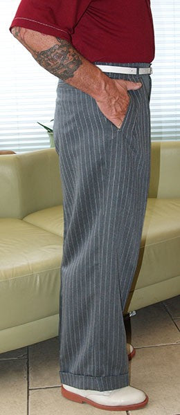High Waisted Trousers - Grey Pinstripe 40Ts