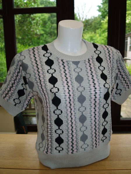 Ladies Cable Knit Top - Grey/Pink Eyelet