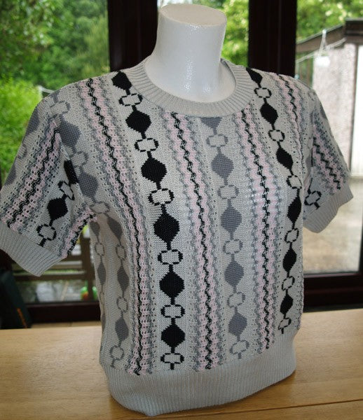 Ladies Cable Knit Top - Grey/Pink Eyelet