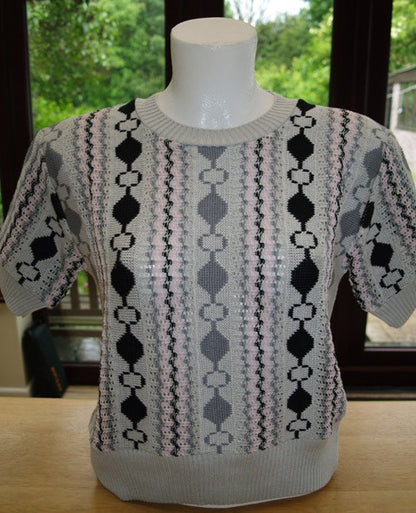 Ladies Cable Knit Top - Grey/Pink Eyelet