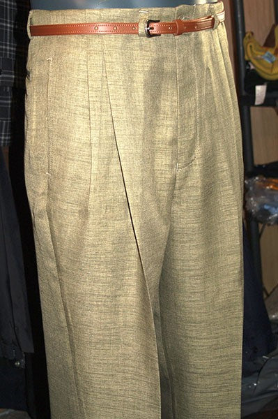 High Waisted Trousers - Olive Slub