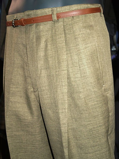 High Waisted Trousers - Olive Slub