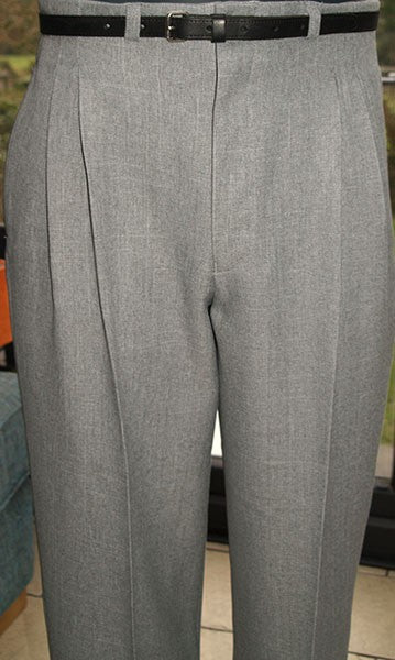High Waisted Trousers - Pale Grey Herringbone