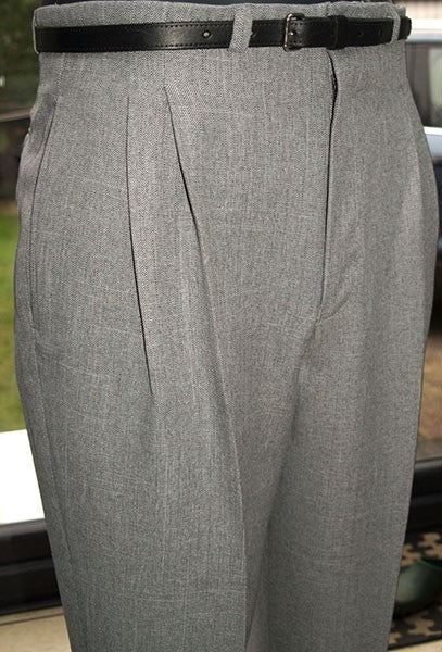 High Waisted Trousers - Pale Grey Herringbone