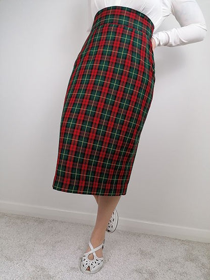 Red Plaid Pencil Skirt