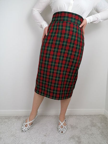 Red Plaid Pencil Skirt