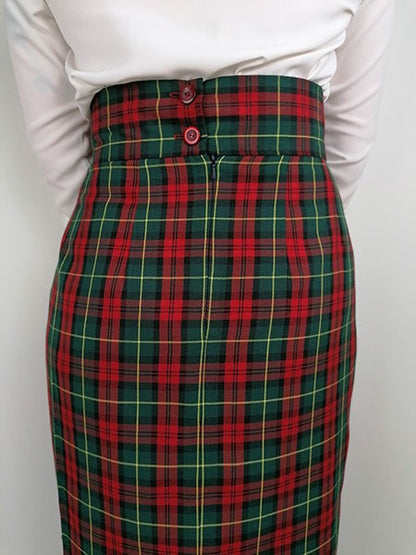 Red Plaid Pencil Skirt