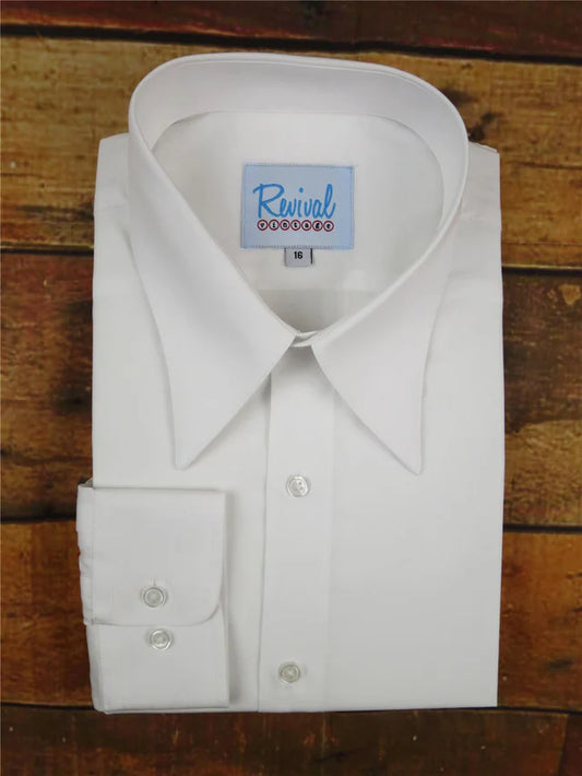 Revival Vintage - Spearpoint Collar Shirt with Barrel Cuff - White