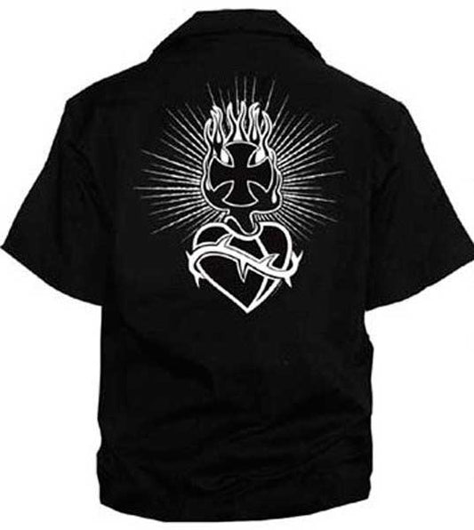 Black shirt with white graphic design on the back