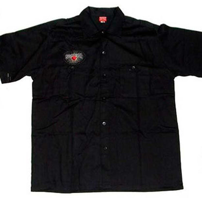 Black shirt with a logo on a white background