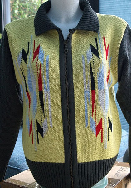 Ladies Santa Fe Chimayo Knitted Zipper Jacket - Lemon Yellow/Charcoal
