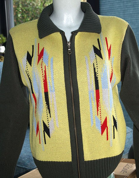 Ladies Santa Fe Chimayo Knitted Zipper Jacket - Lemon Yellow/Charcoal