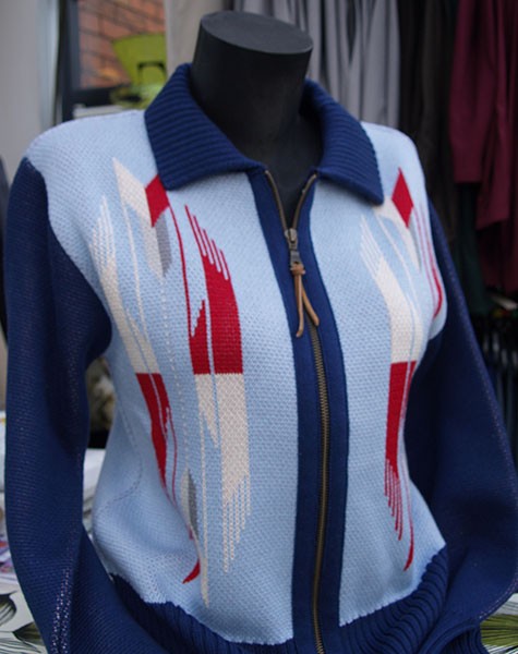 Ladies Santa Fe Chimayo Knitted Zipper Jacket - Sky Blue