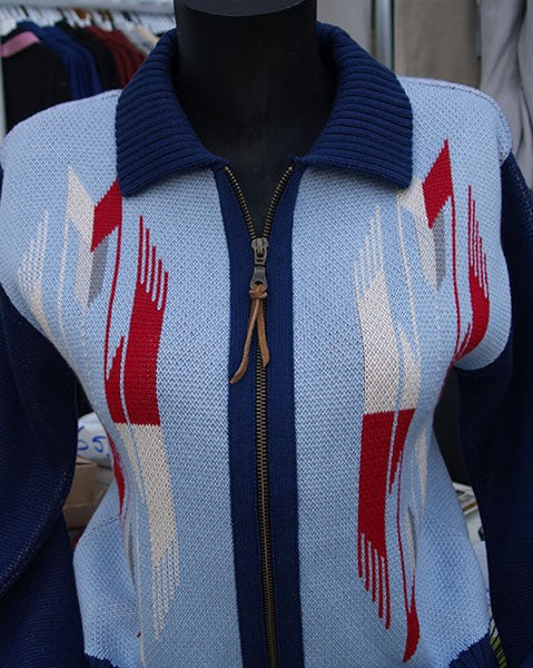 Ladies Santa Fe Chimayo Knitted Zipper Jacket - Sky Blue