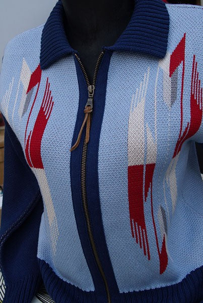 Ladies Santa Fe Chimayo Knitted Zipper Jacket - Sky Blue