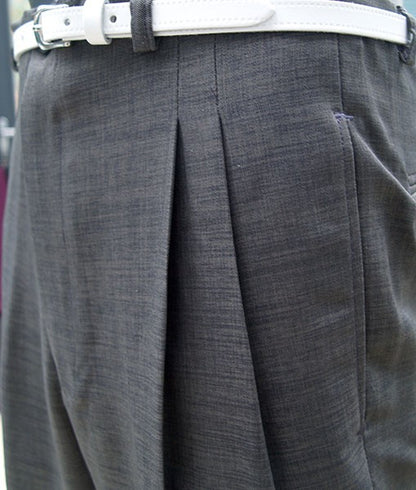 High Waisted Trousers - Slate Grey Slub