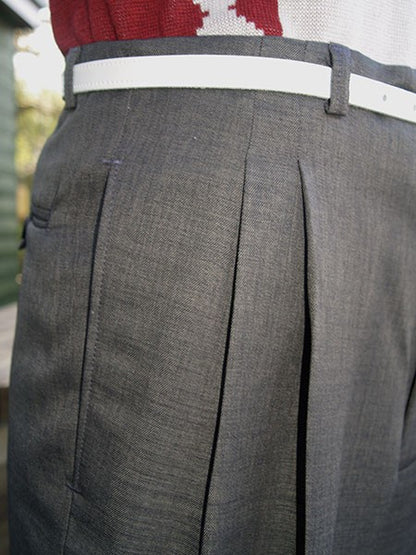 High Waisted Trousers - Slate Grey Slub
