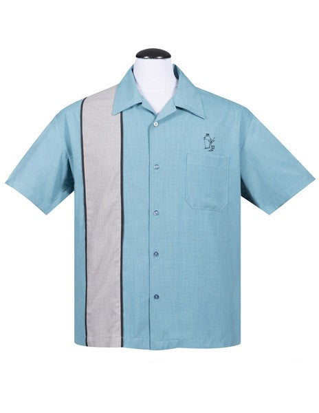 Steady Clothing - Palm Springs Cocktail Bowling Shirt - Pale Blue Aqua