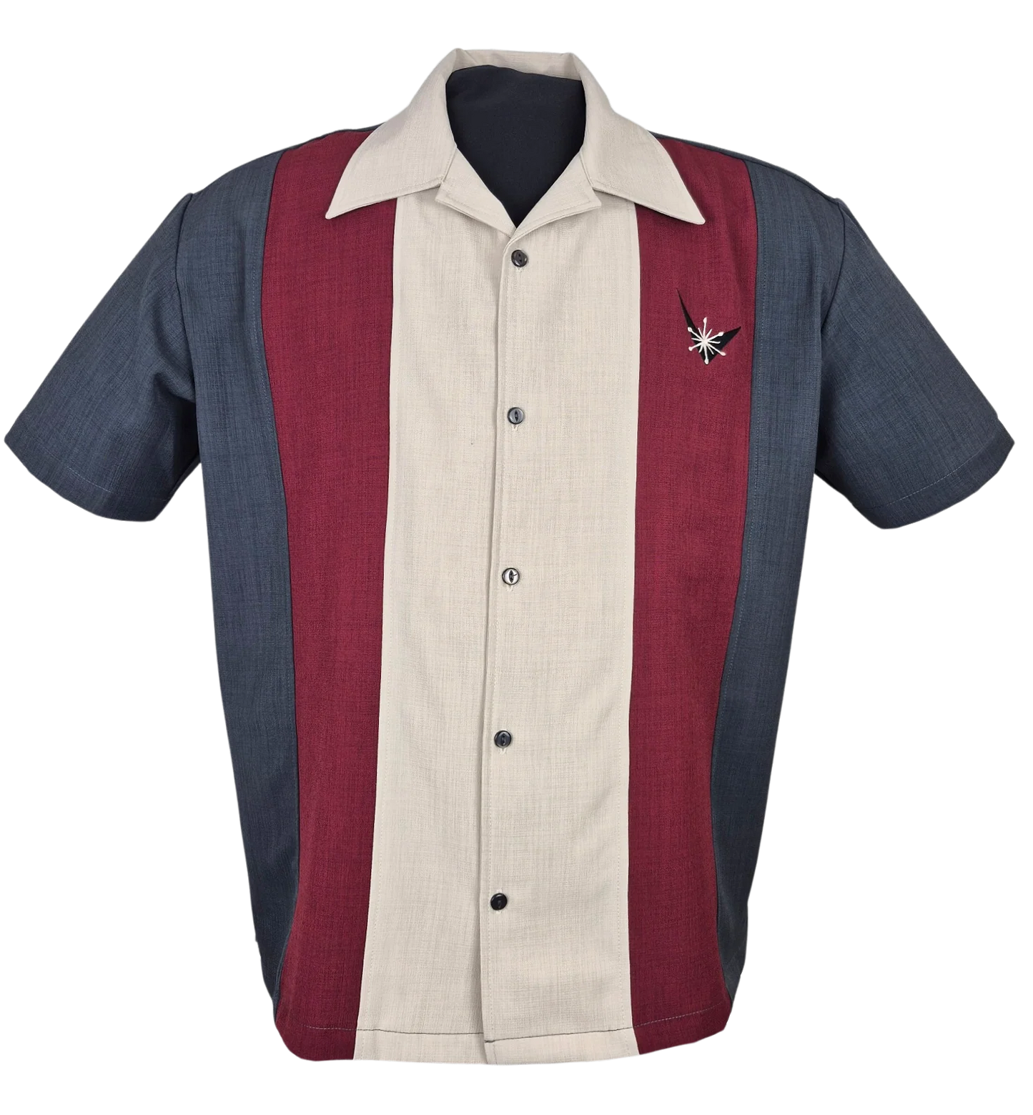 Steady Clothing - Atomic Mad Men Bowling Shirt - Burgundy/Charcoal/Stone