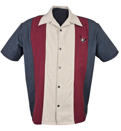 Steady Clothing - Atomic Mad Men Bowling Shirt - Burgundy/Charcoal/Stone