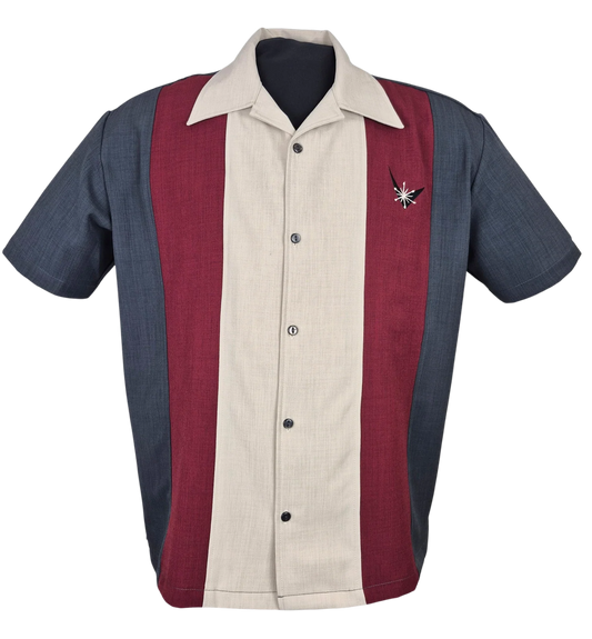 Steady Clothing - Atomic Mad Men Bowling Shirt - Burgundy/Charcoal/Stone