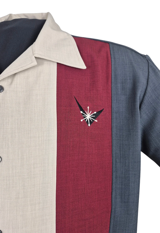 Steady Clothing - Atomic Mad Men Bowling Shirt - Burgundy/Charcoal/Stone