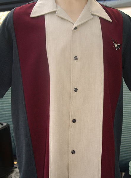 Steady Clothing - Atomic Mad Men Bowling Shirt - Burgundy/Charcoal/Stone