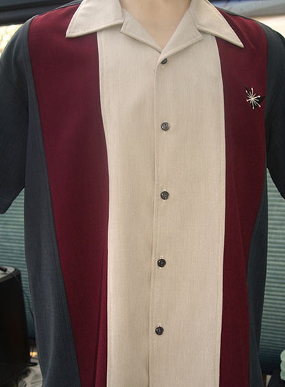 Steady Clothing - Atomic Mad Men Bowling Shirt - Burgundy/Charcoal/Stone