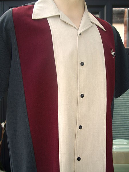 Steady Clothing - Atomic Mad Men Bowling Shirt - Burgundy/Charcoal/Stone