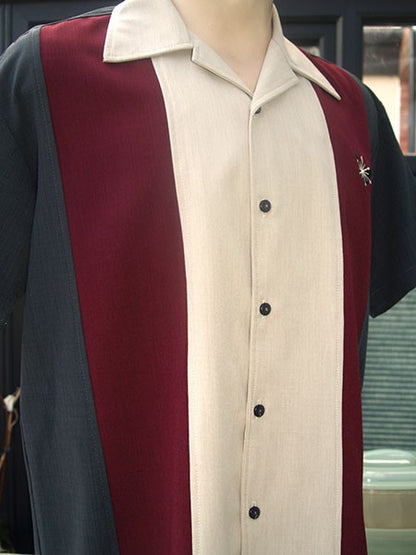 Steady Clothing - Atomic Mad Men Bowling Shirt - Burgundy/Charcoal/Stone