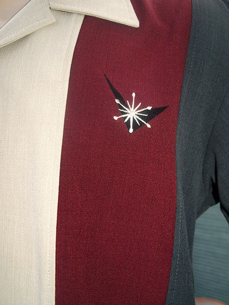 Steady Clothing - Atomic Mad Men Bowling Shirt - Burgundy/Charcoal/Stone