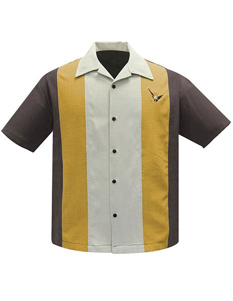 Steady Clothing - Atomic Mad Men Bowling Shirt - Coffee/Mustard/Stone