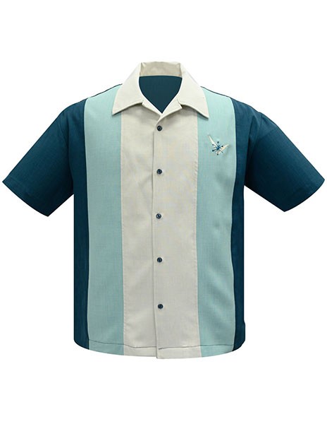 Steady Clothing - Atomic Mad Men Bowling Shirt - Teal/Mint/Stone
