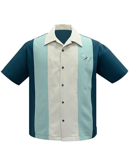 Steady Clothing - Atomic Mad Men Bowling Shirt - Teal/Mint/Stone