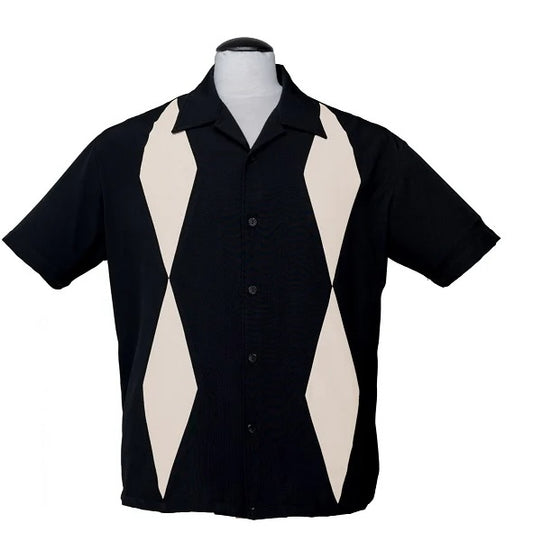Steady Clothing - Diamond Duo Bowling Shirt - Black/Cream
