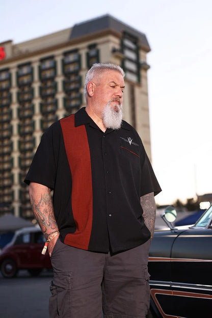 Steady Clothing - V8 Racer Bowling Shirt - Black/Rust