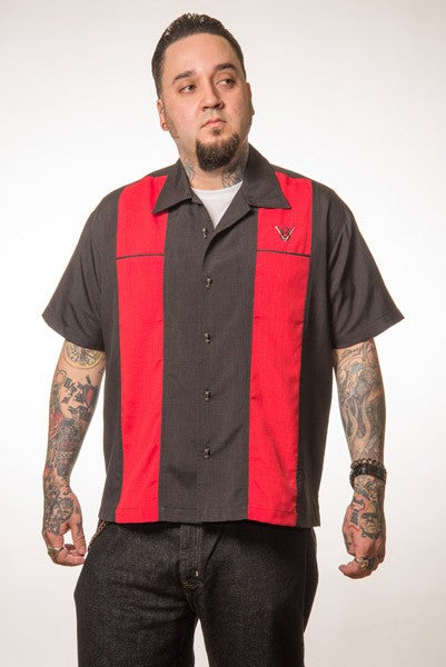 Steady Clothing - Classy Piston Bowling Shirt - Black/Red
