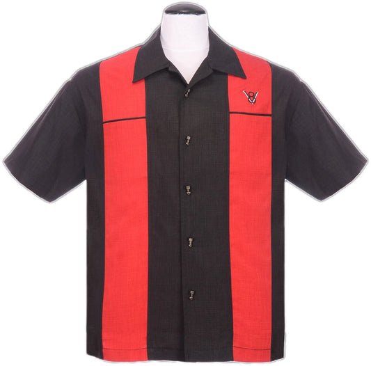 Steady Clothing - Classy Piston Bowling Shirt - Black/Red