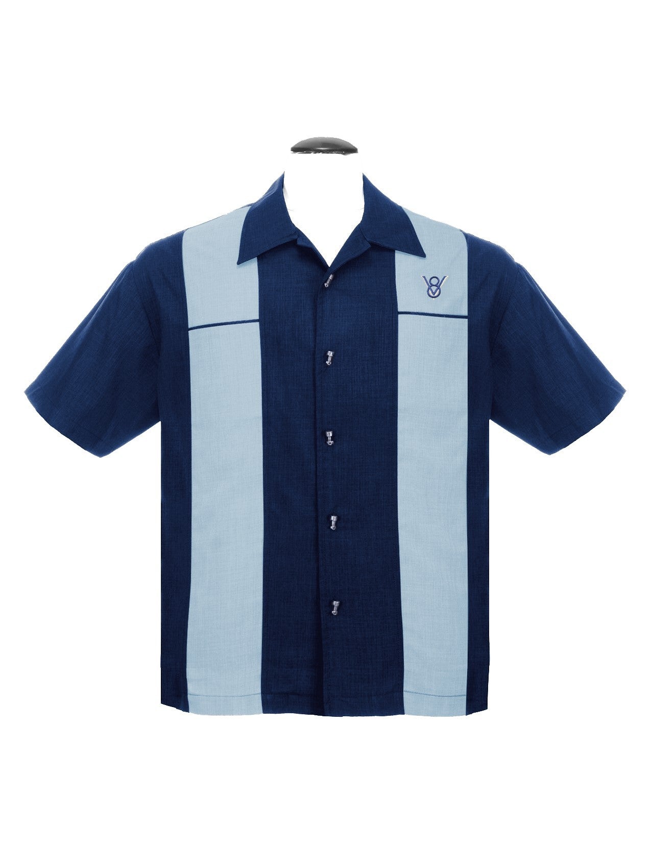 Steady Clothing - Classy Piston Bowling Shirt - Navy/Light Blue