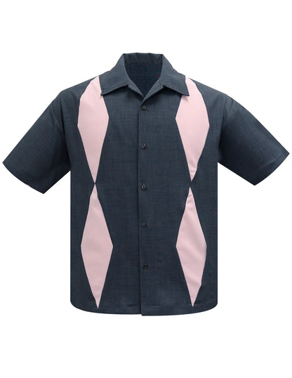 Steady Clothing - Diamond Duo Bowling Shirt - Charcoal/Pink