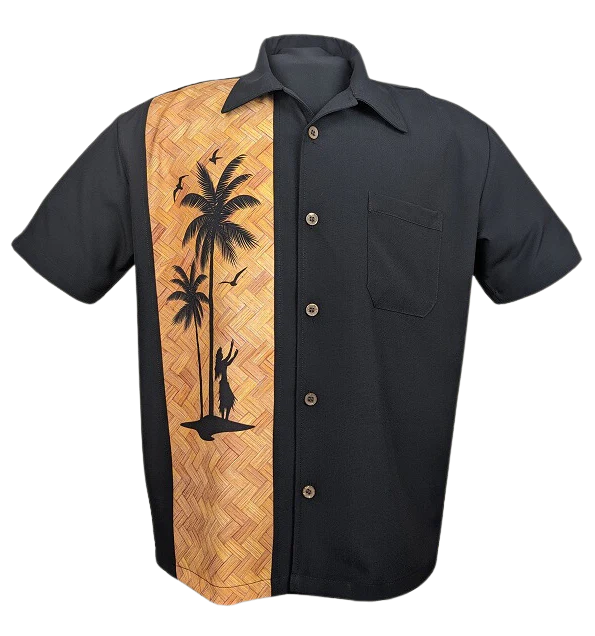 Steady Clothing - Hula Palm Bowling Shirt - Black