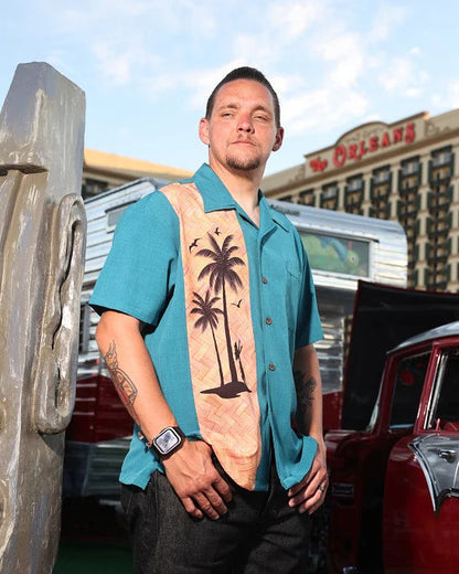 Steady Clothing - Hula Palm Bowling Shirt - Pacific Blue